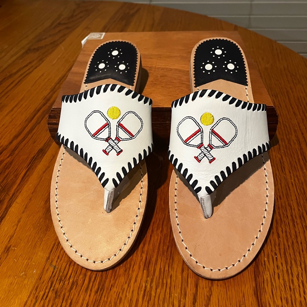 Jack Rogers White Leather Pickle Ball Thong Style Sandals